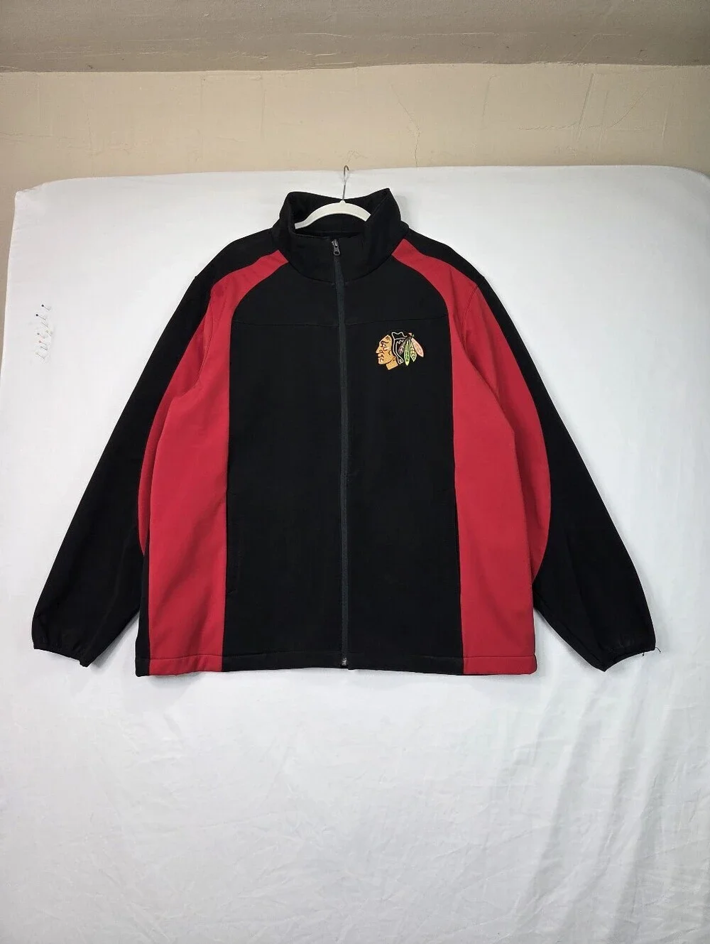 NHL Chicago Blackhawks Full Zip Track Jacket Black Red Fleece Lined XL